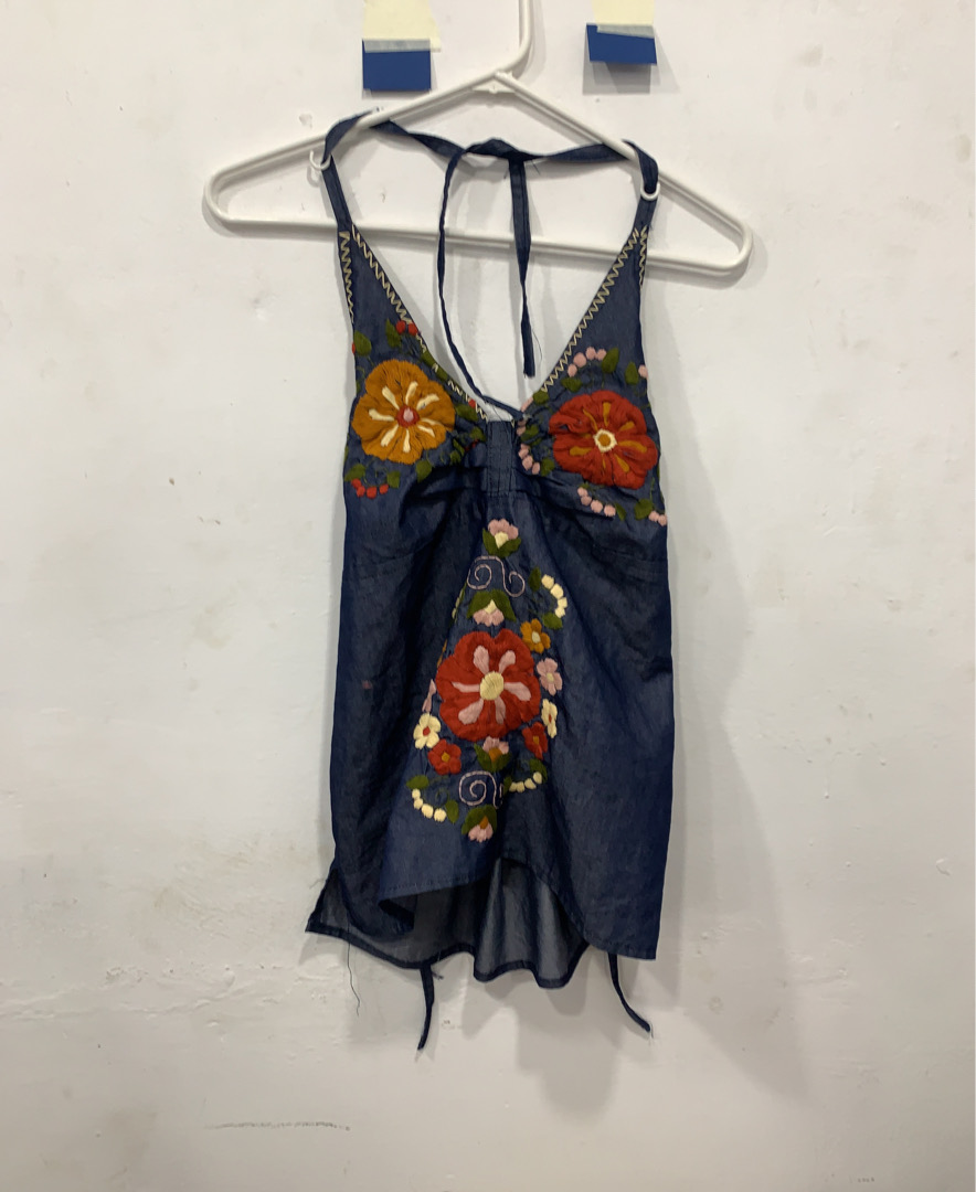 Blue Floral Denim Romper