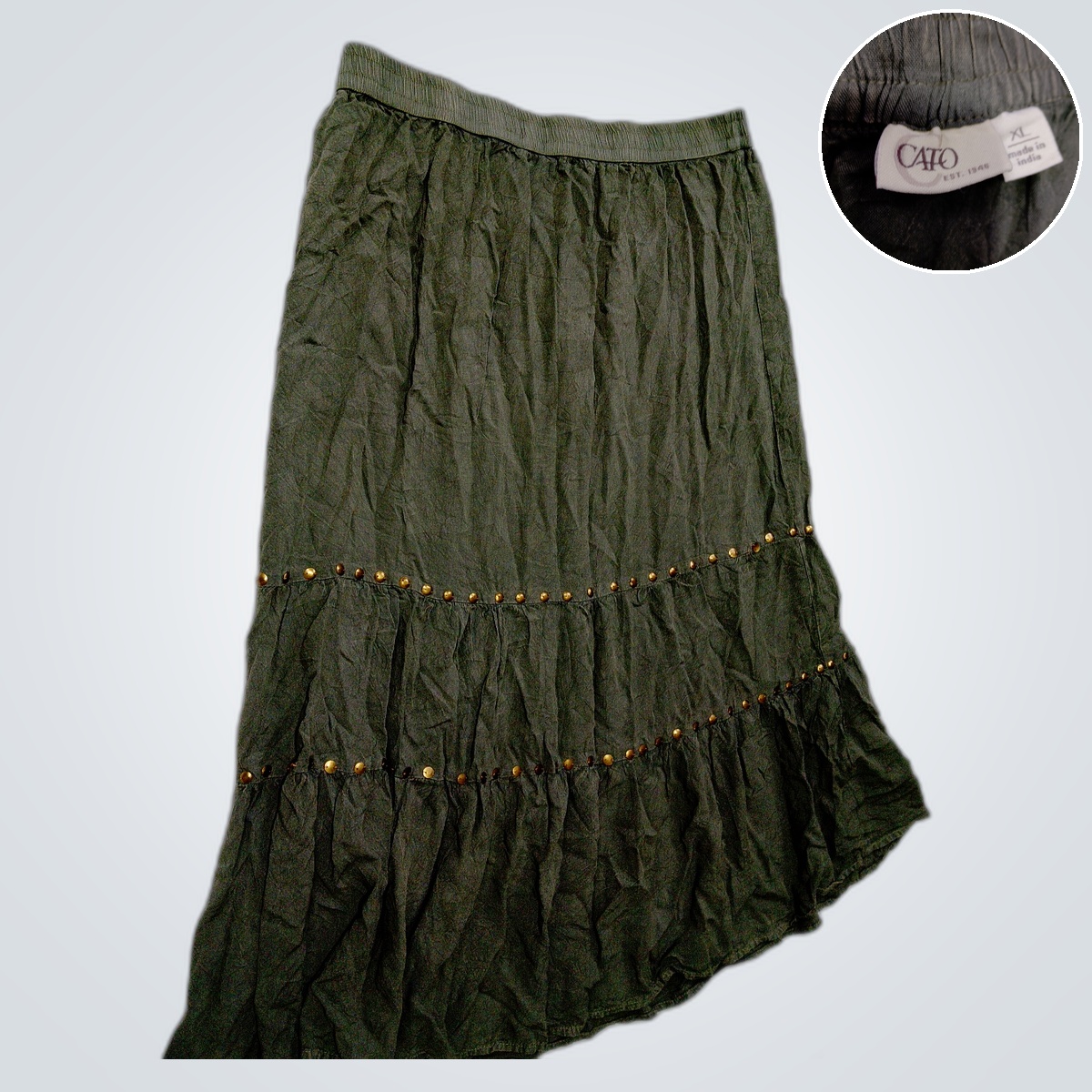 Green Skirt with Gold Beads