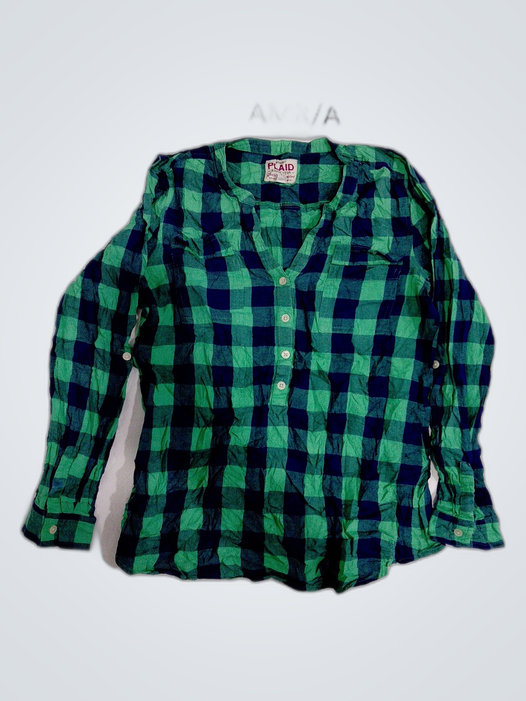 Old Navy Green and Blue Plaid Shirt