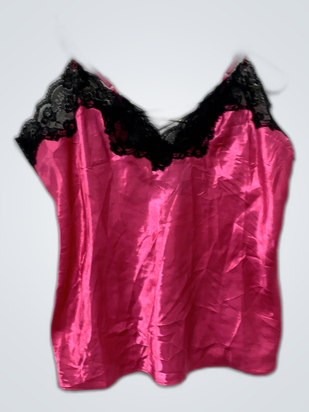 Pink Satin Camisole with Black Lace Trim
