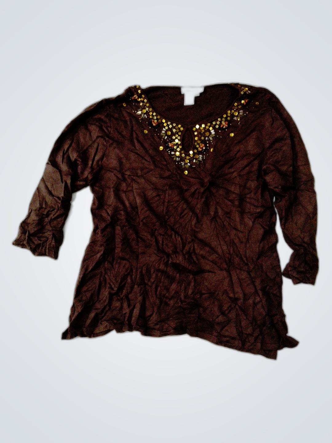 Coldwater Creek Brown Beaded Blouse