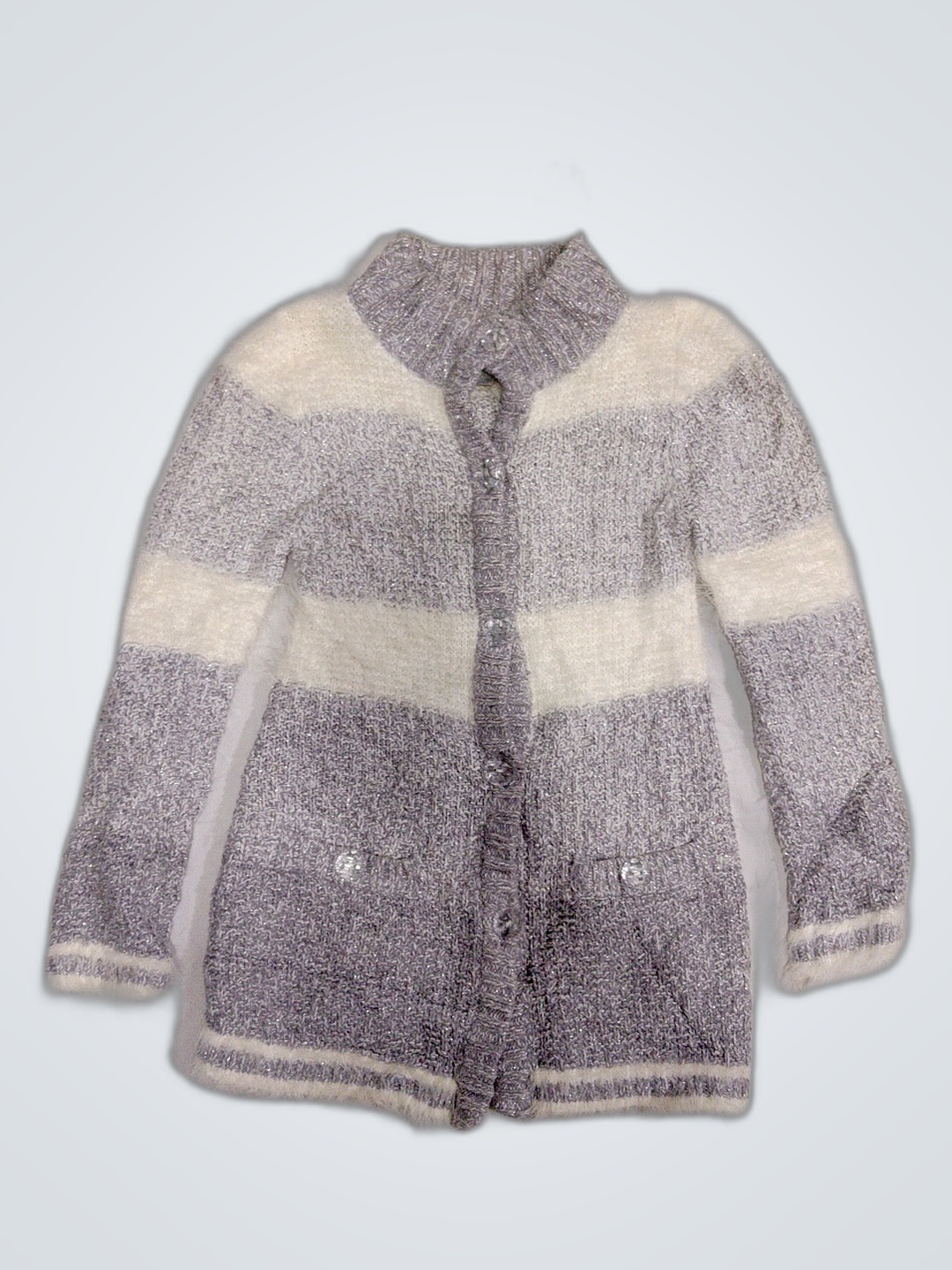 Tahari Gray and White Striped Sweater