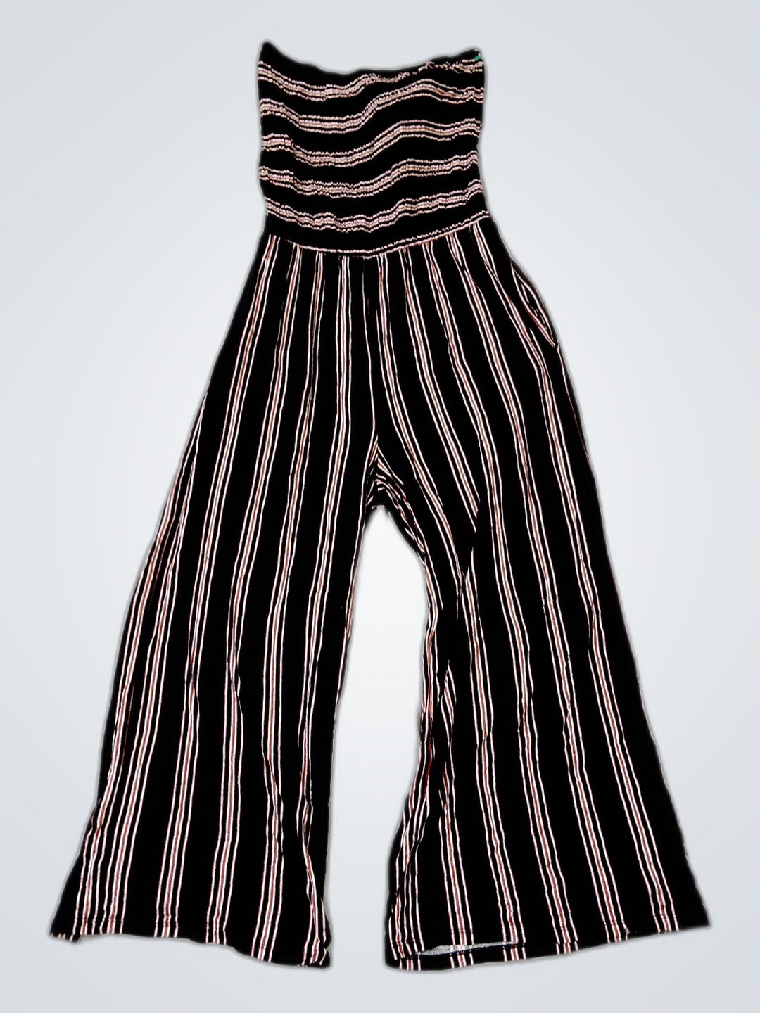 Pantalon rayé noir et rose