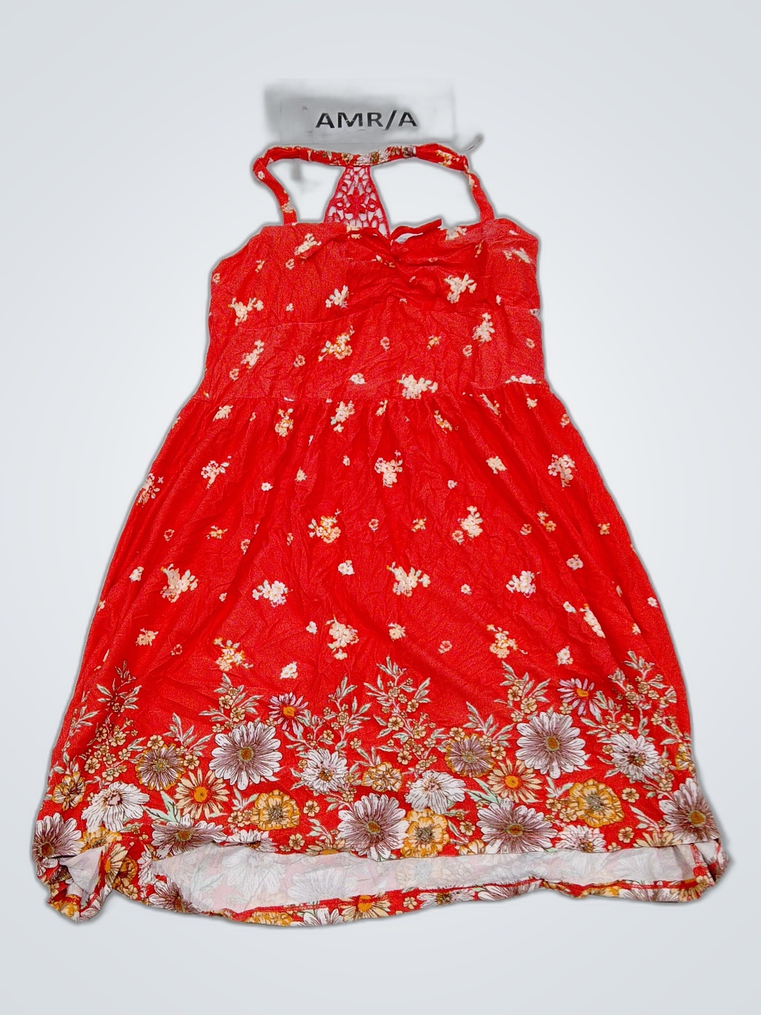 Vestido Vermelho Floral com Decote Halter