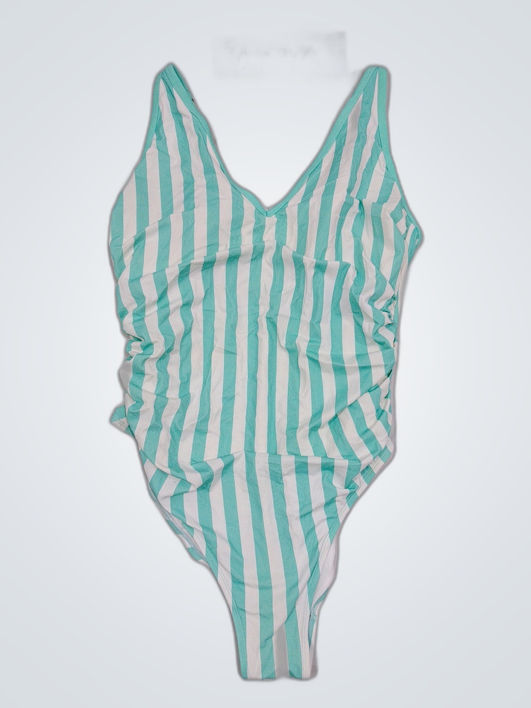 Green and White Striped One-Piece Swimsuit