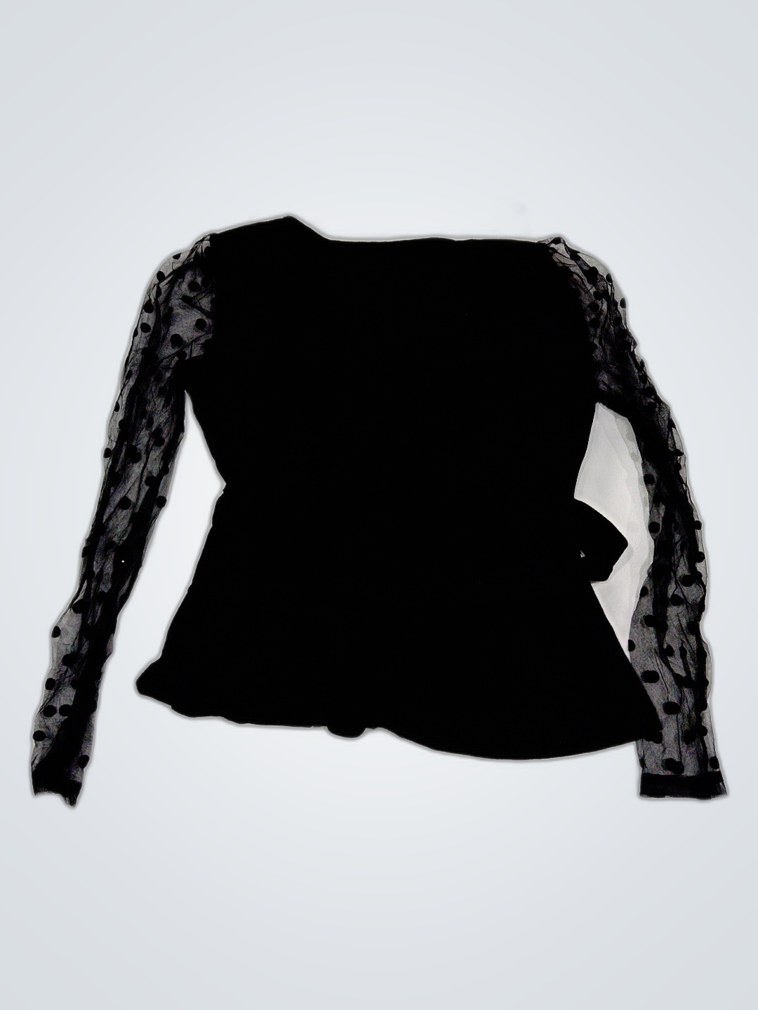 Black Long-Sleeve Top with Polka Dot Sleeves