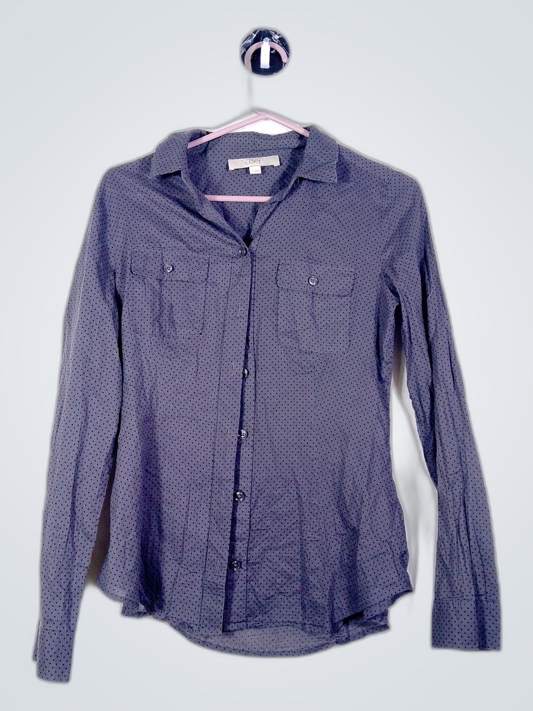 LOFT Gray Polka Dot Blouse