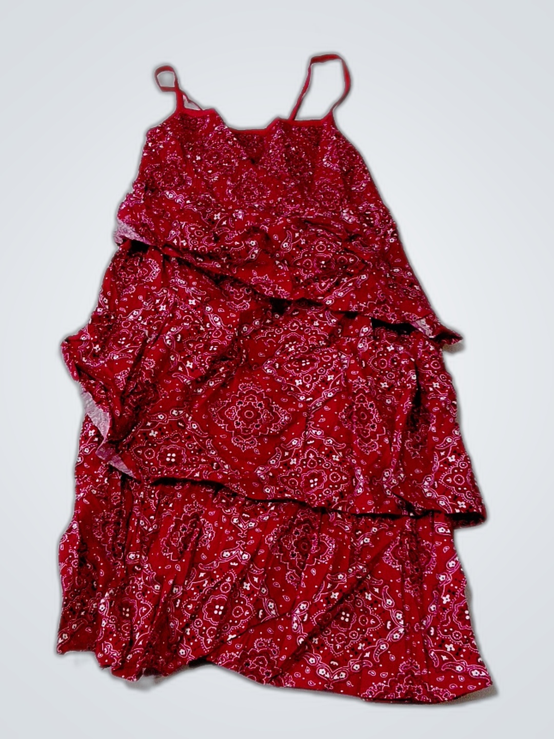 Red Paisley Ruffled Dress