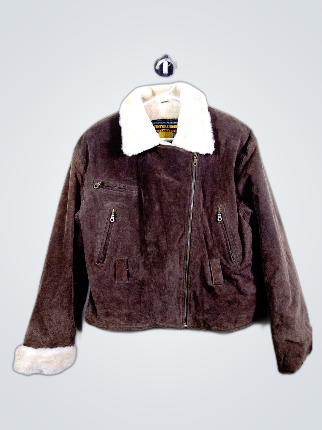 Veste en daim marron avec finition en fourrure