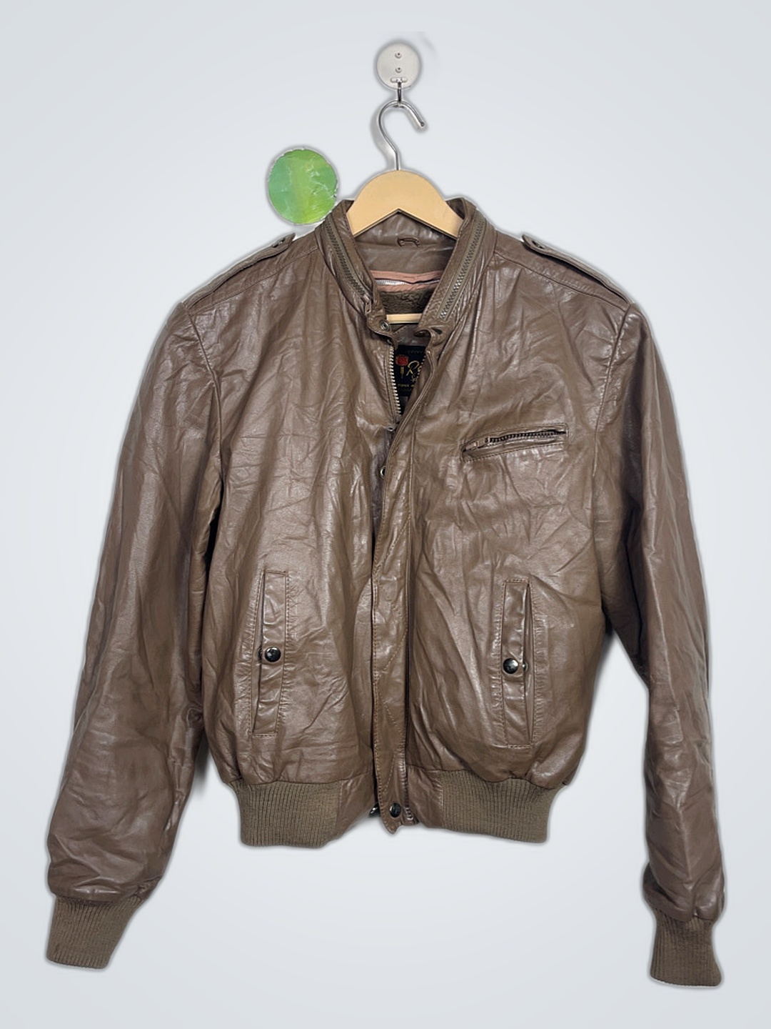Brown Leather Bomber Jacket