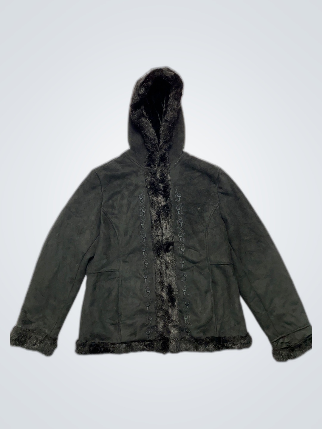Croft & Barrow Black Hooded Suede Jacket