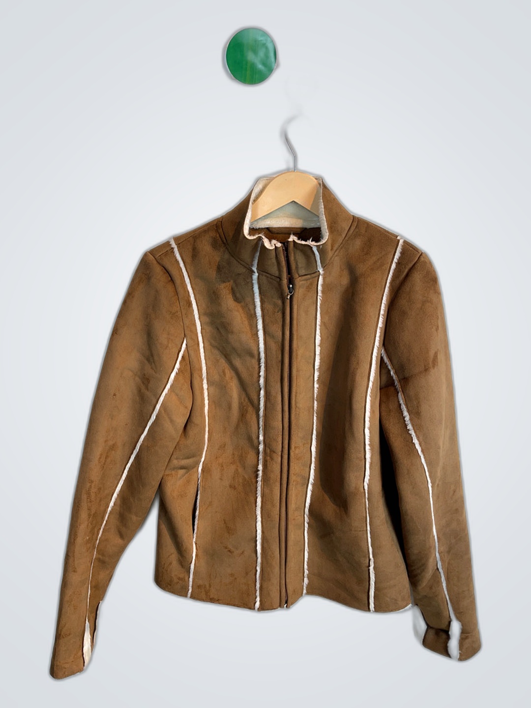 Brown Faux Fur Jacket with White Trim