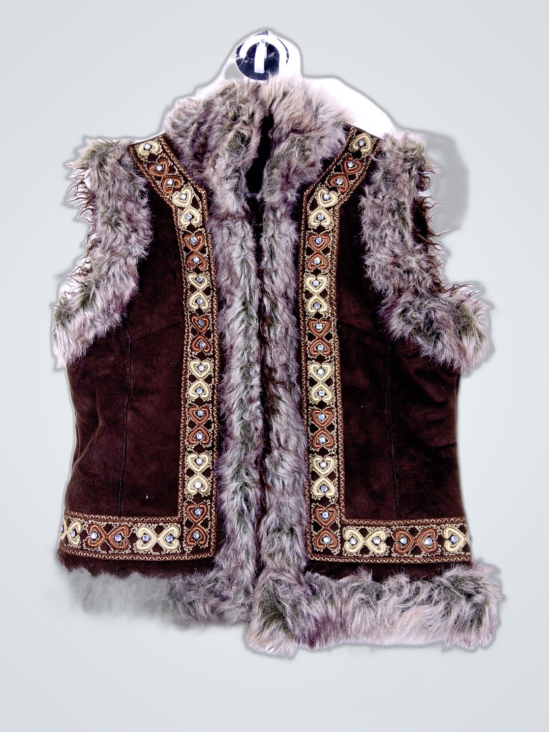 Brown Fur Vest with Embellishments