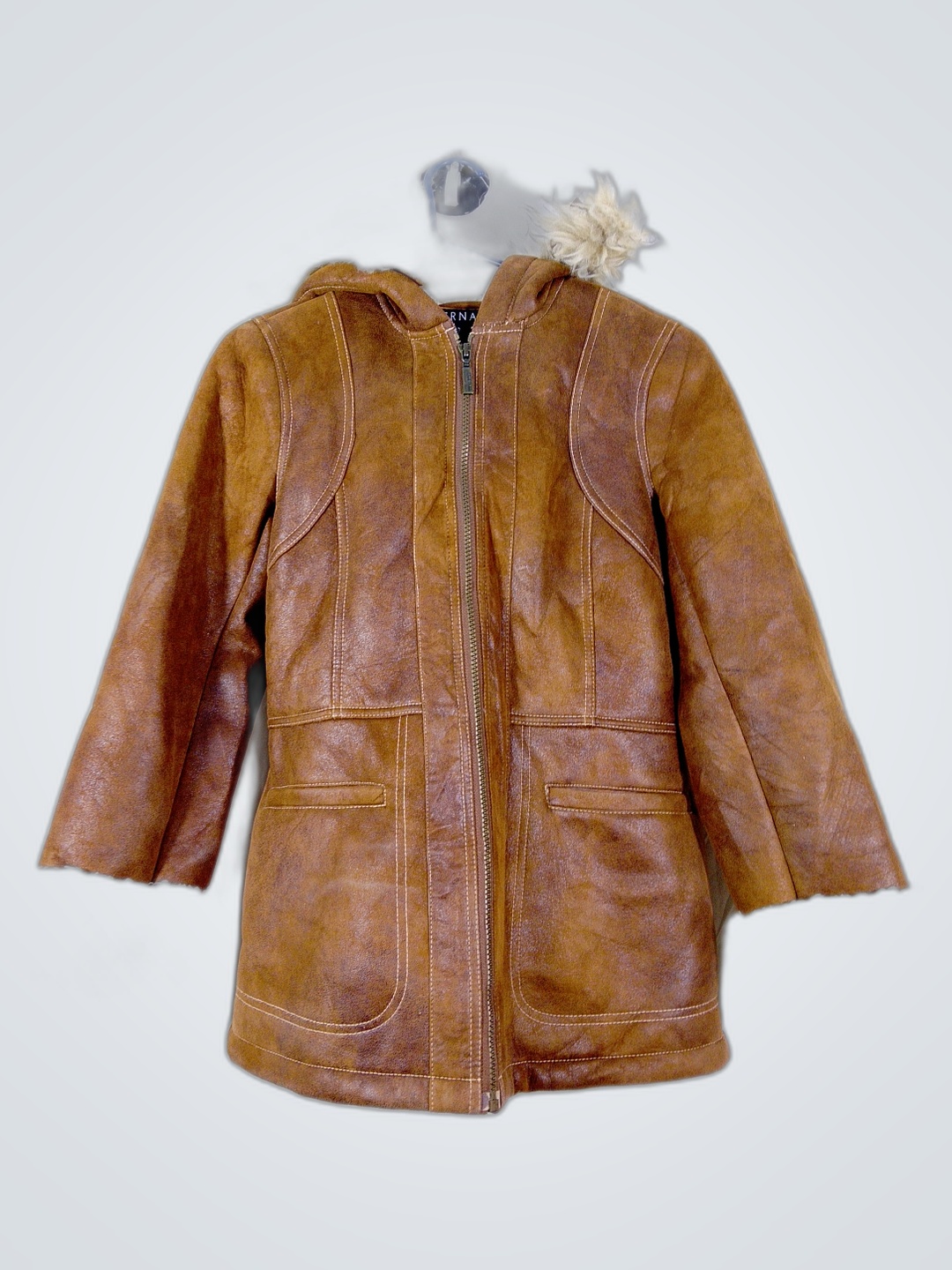 Brown Leather Jacket with Fur Trim