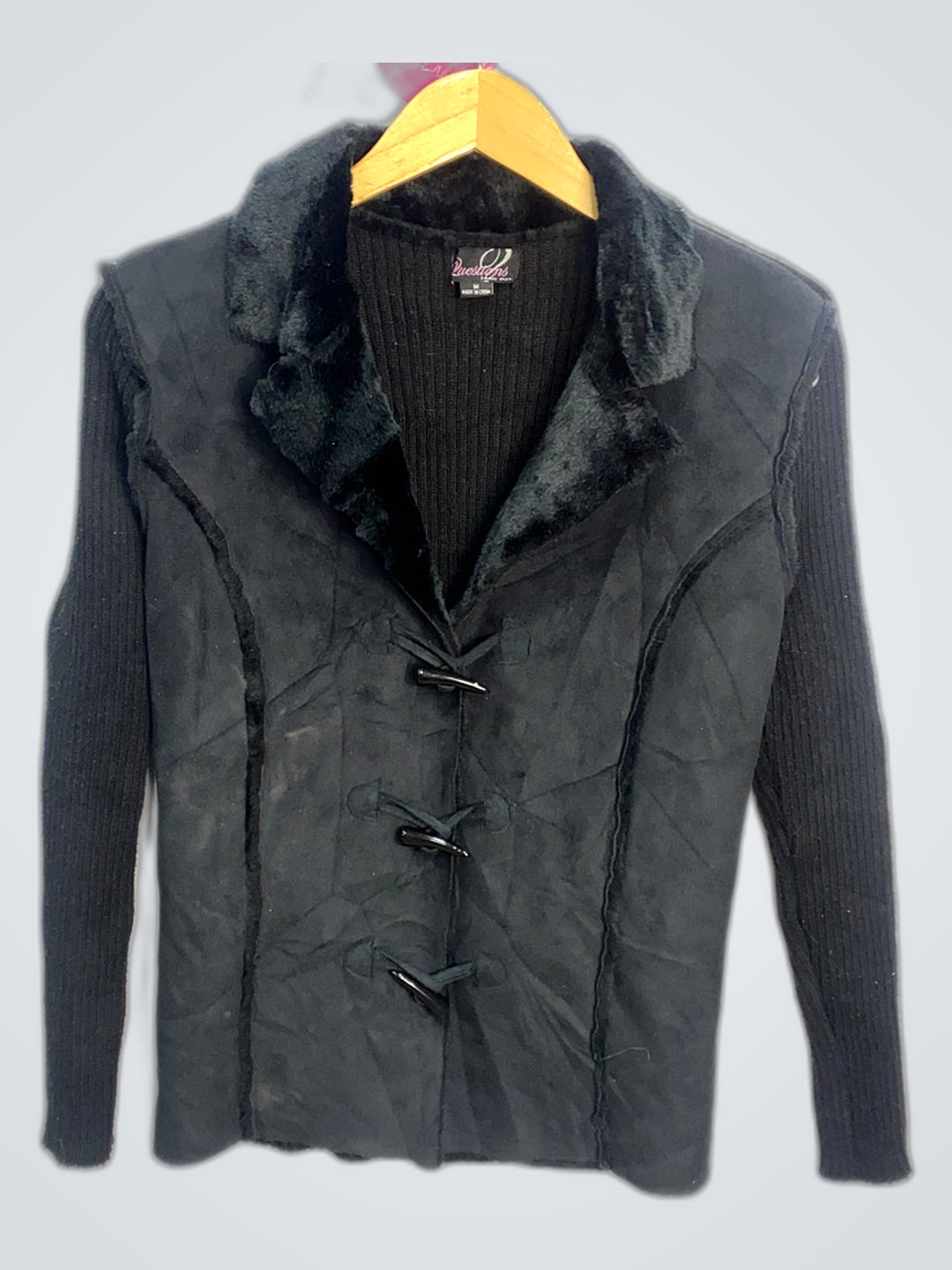 Black Knit Vest with Fur Collar