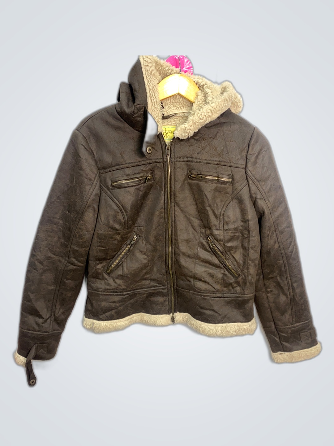 Brown Faux Leather Jacket with Sherpa Lining