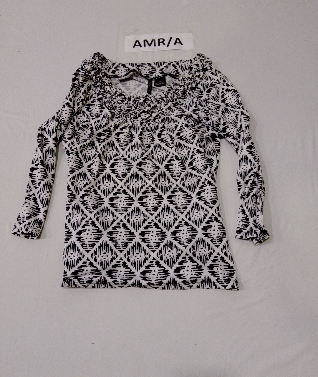 Long Sleeve Blouse with Black and White Pattern