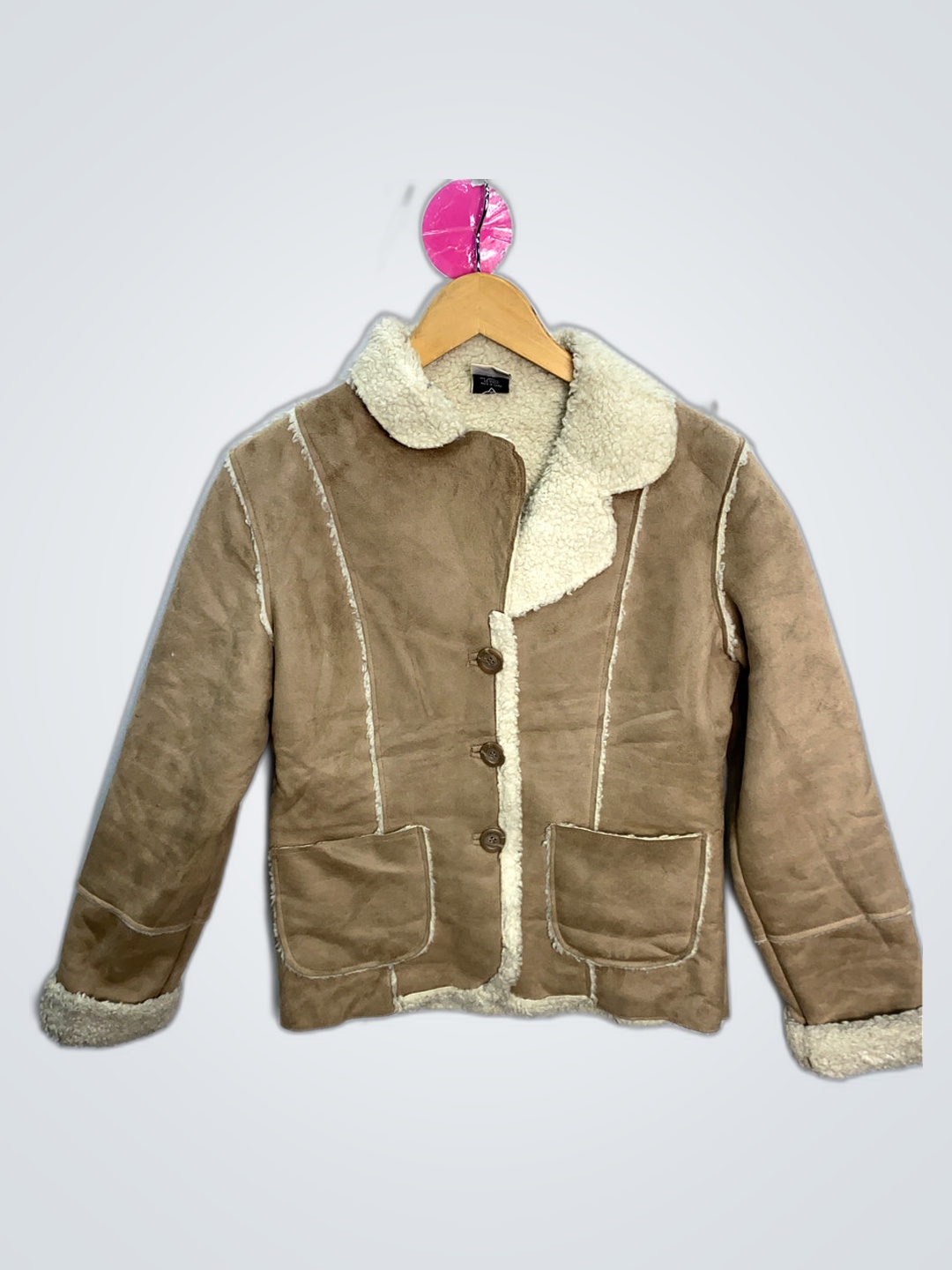 Brown Suede Jacket with Shearling Collar and Cuffs