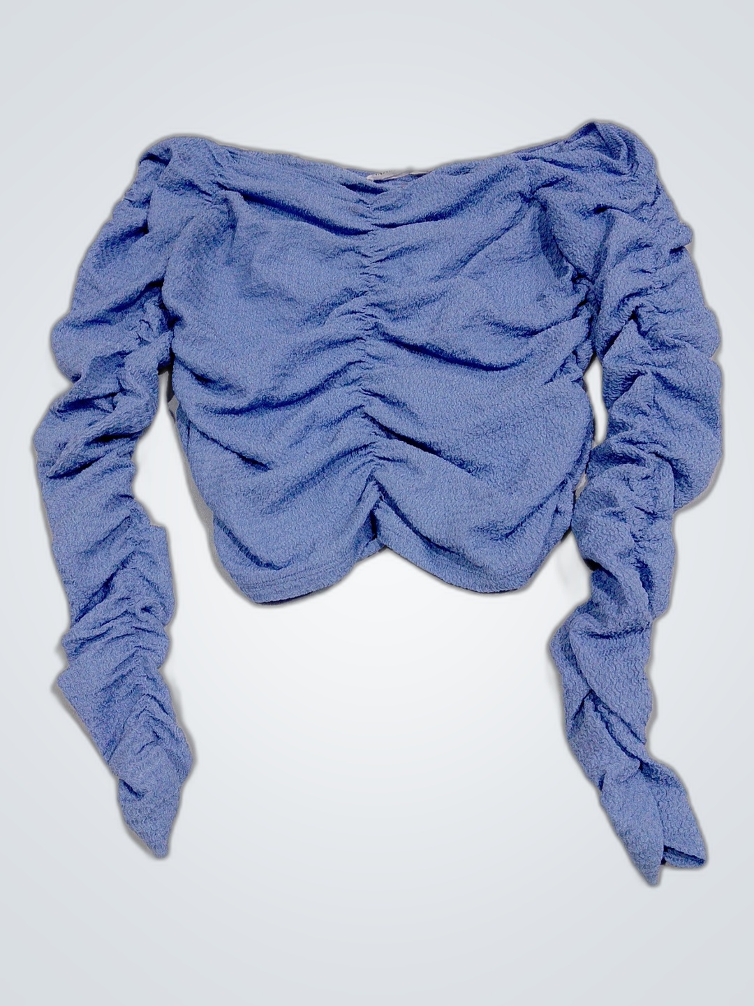 Top lungo a maniche lunghe blu arricciato