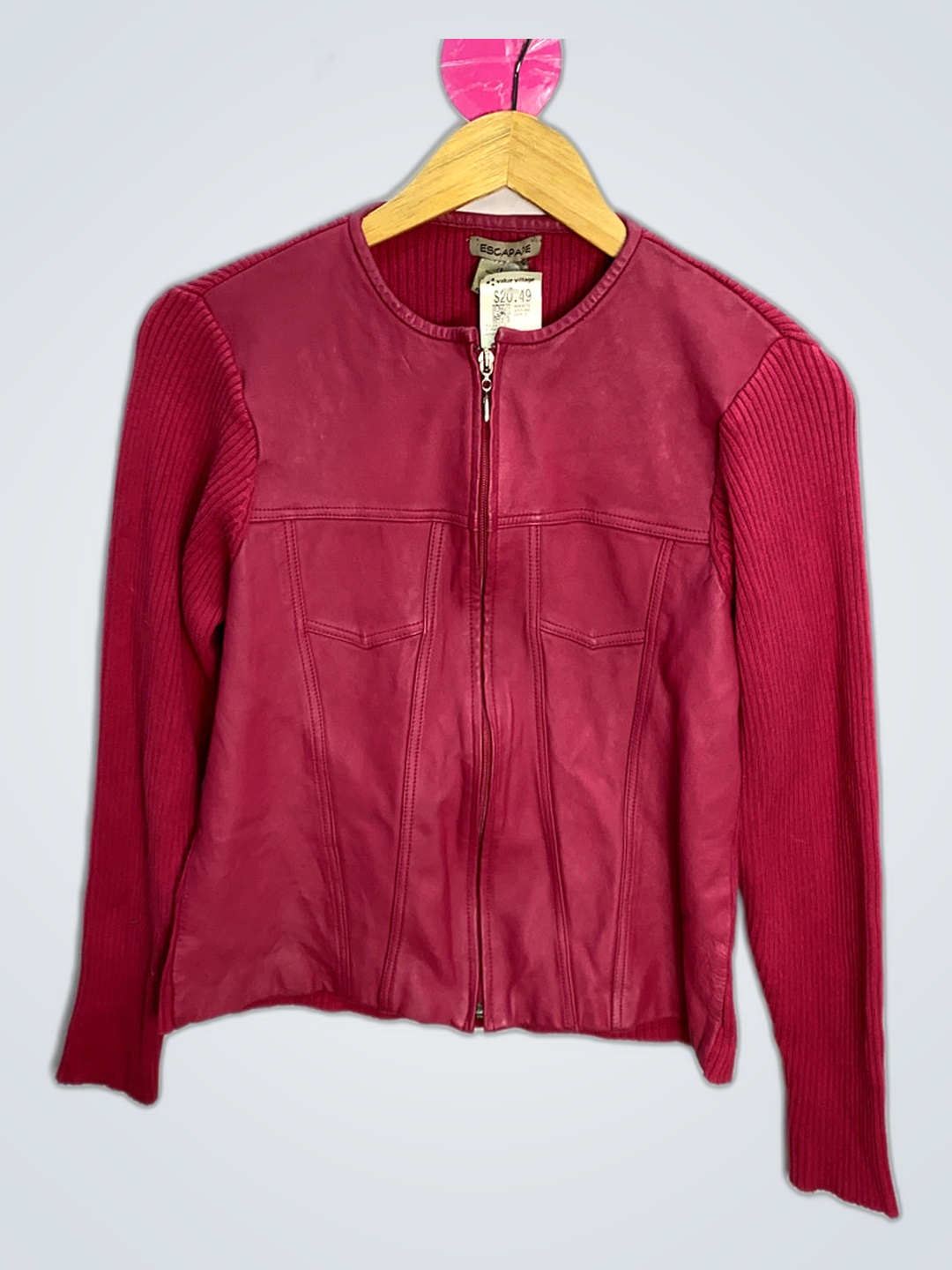 Escapade Leather Jacket with Knit Sleeves