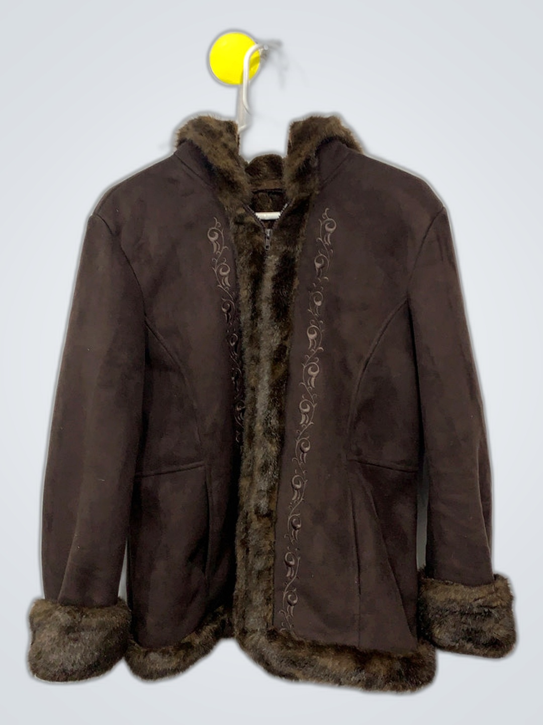 Brown Fur-Trimmed Hooded Jacket