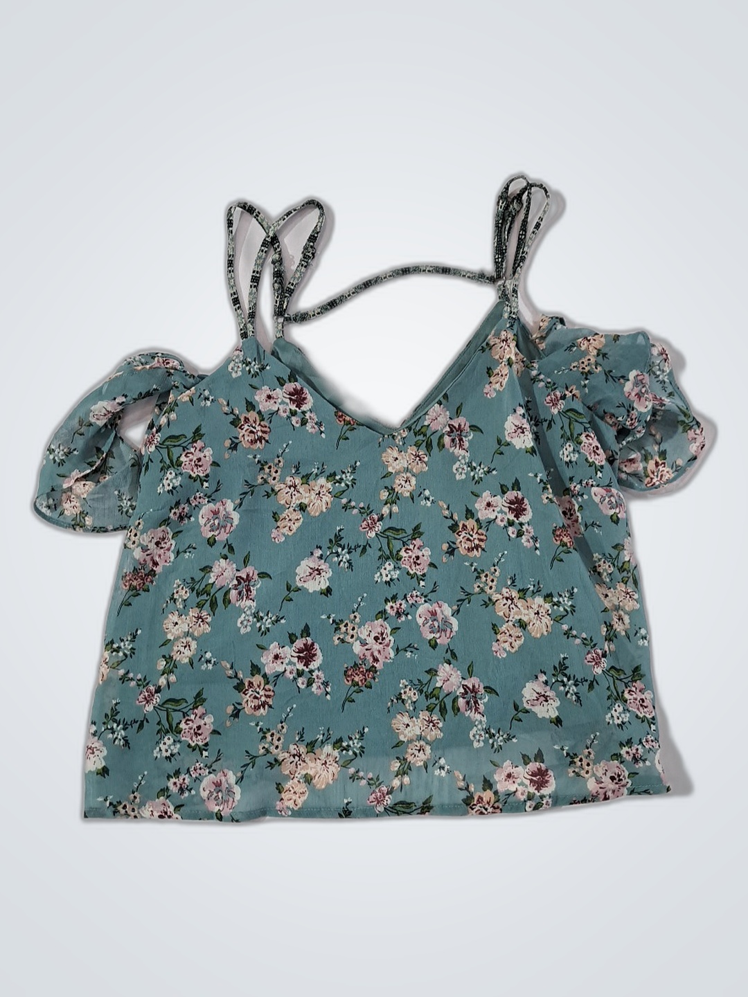 Blaues Blumendesign-Crop-Top