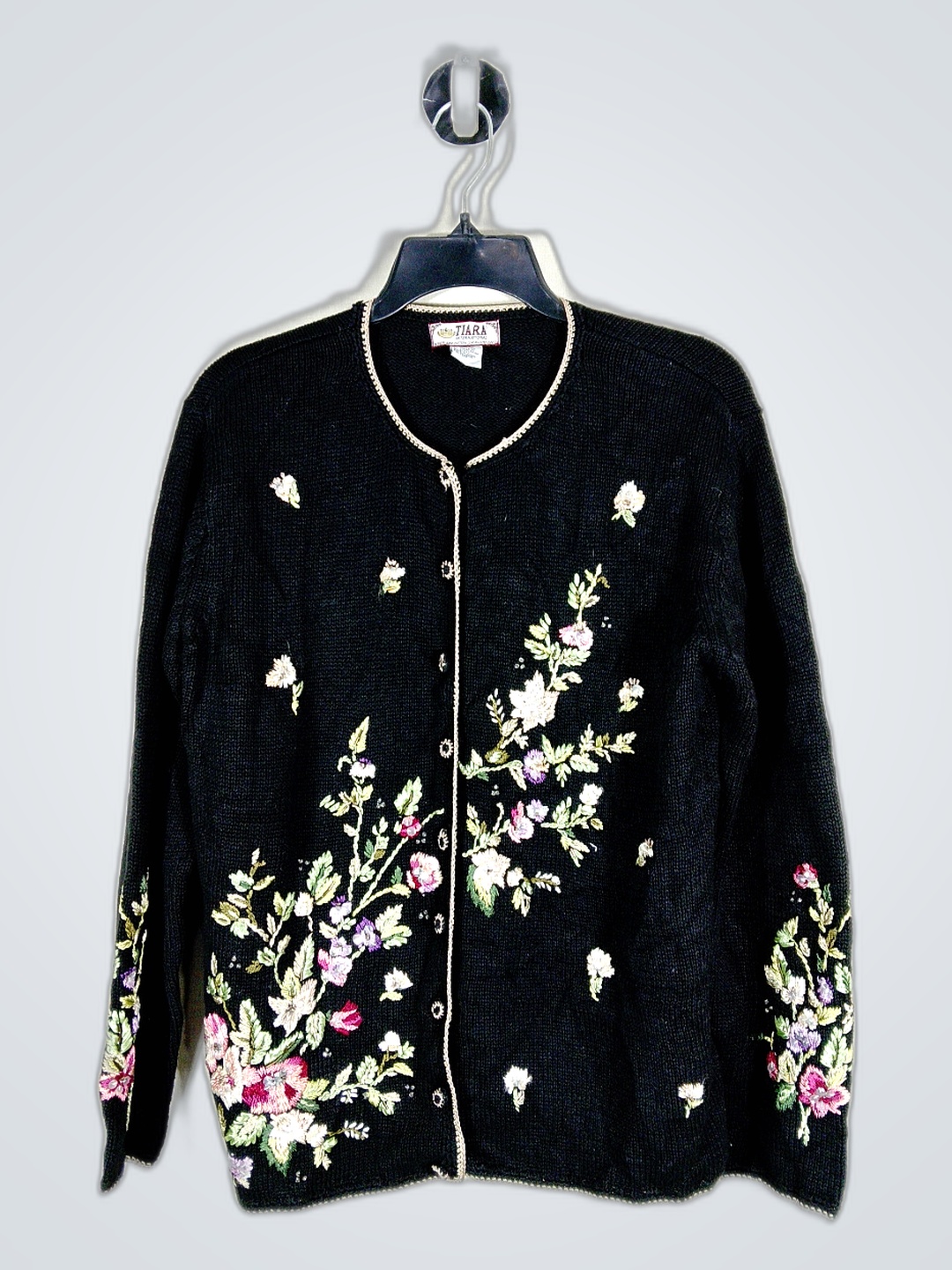 Cardigan Ricamato a Fiori Neri Tiara