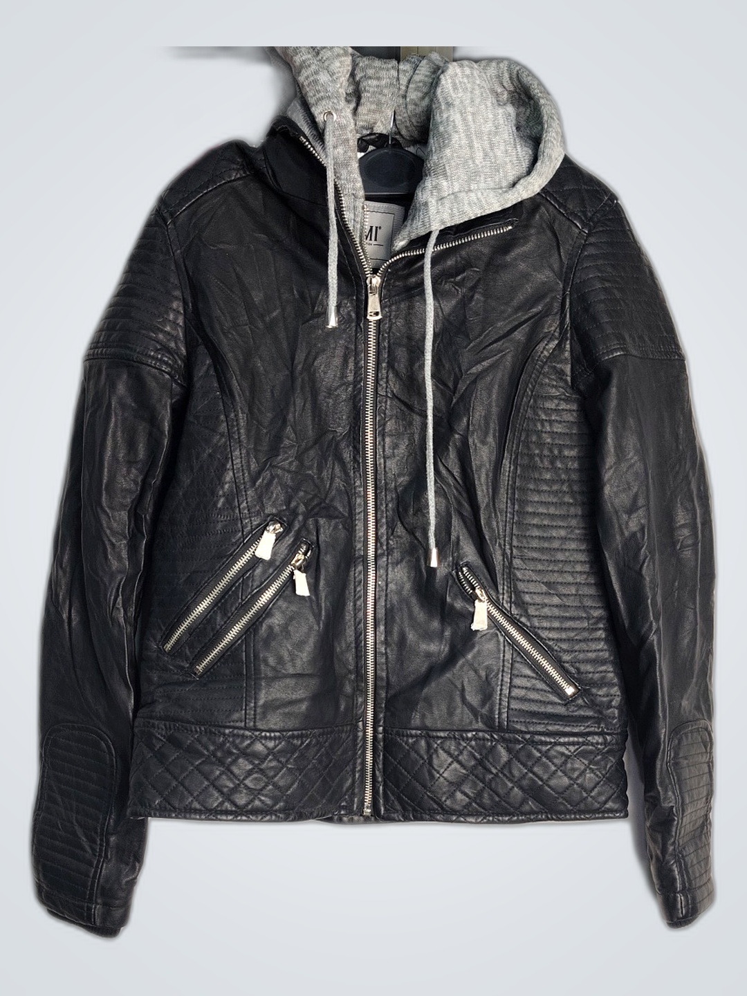 Veste en cuir YMI avec capuche grise et doublure