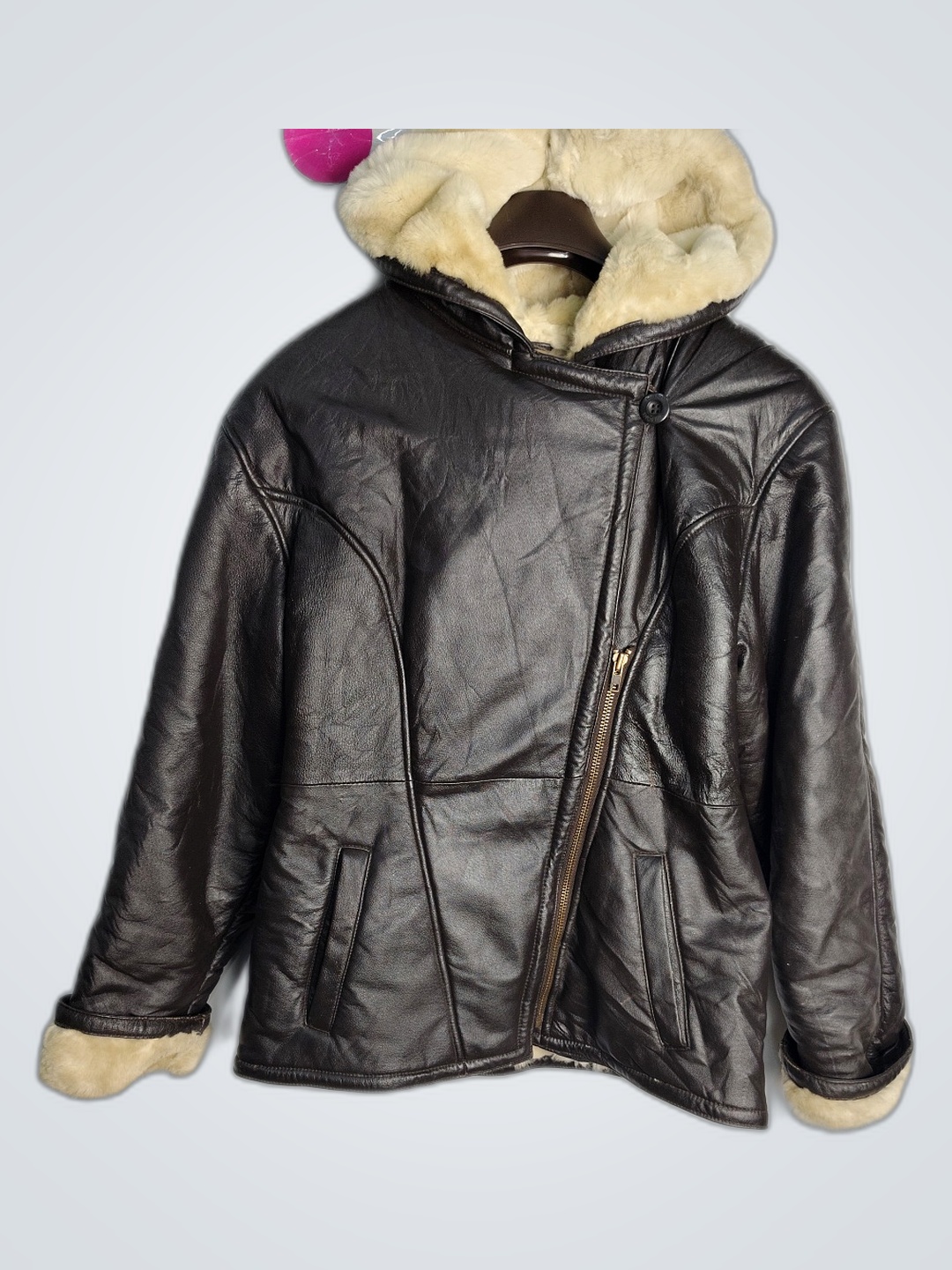 Brown Leather Jacket with Fur Trim