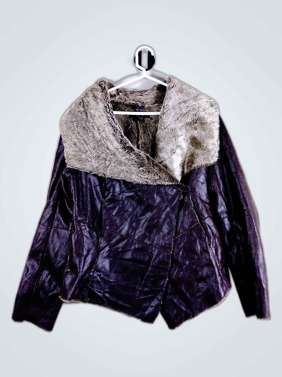 bagatelle Purple Leather Jacket with Fur Collar