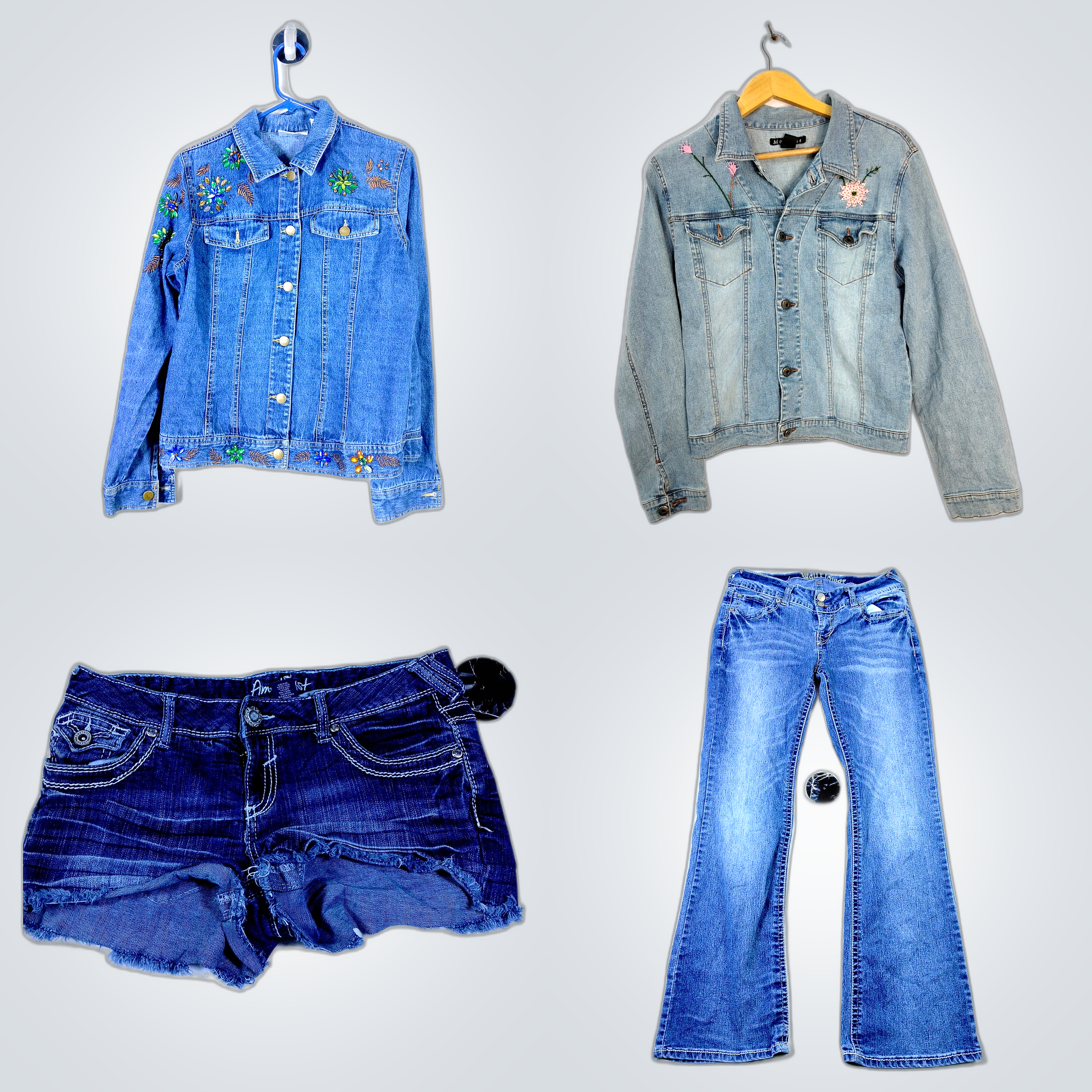 Modisches Bundle: Spitzentops, Jeansshorts und Jac..