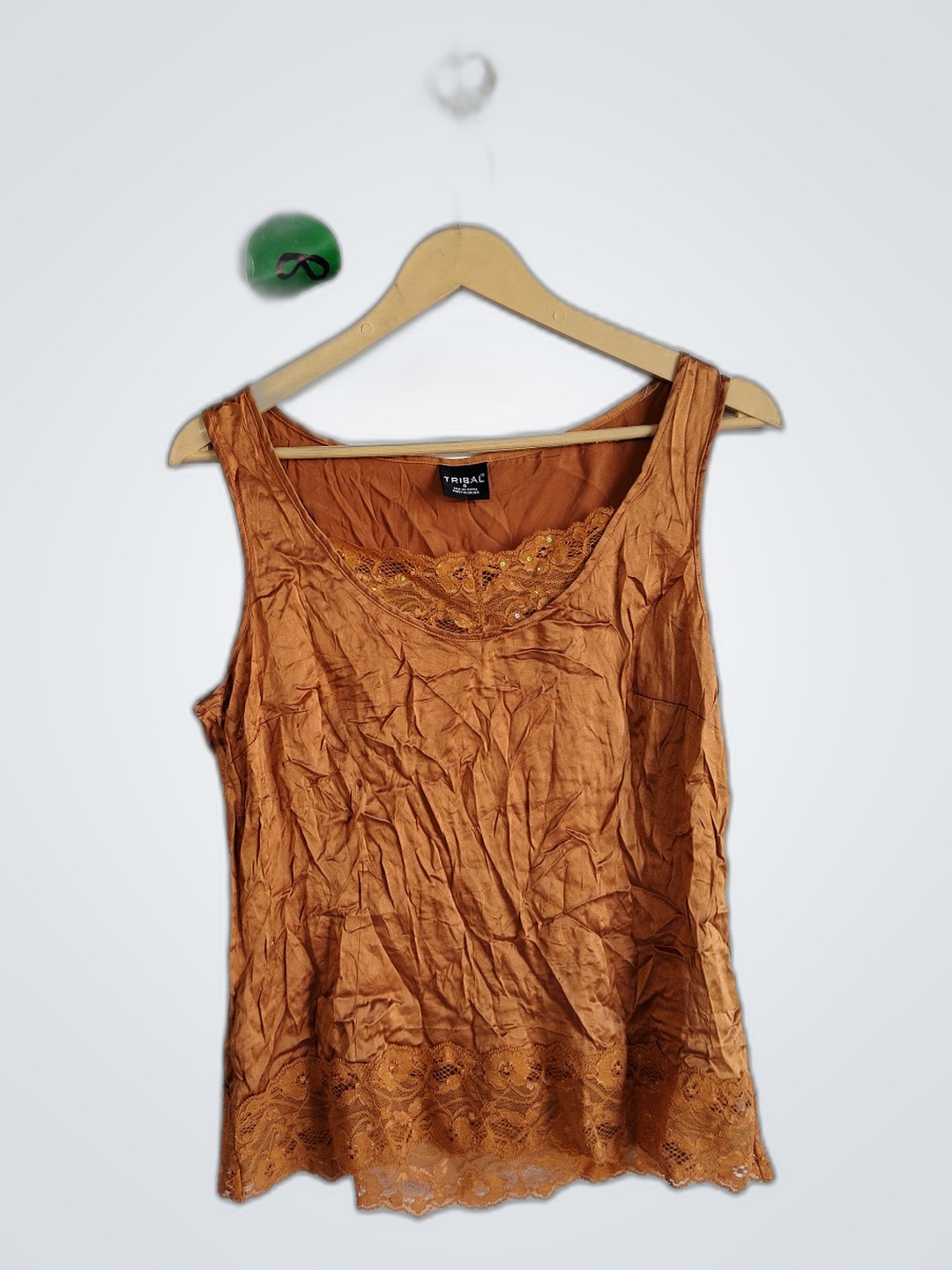 Brown Lace Trim Tank Top