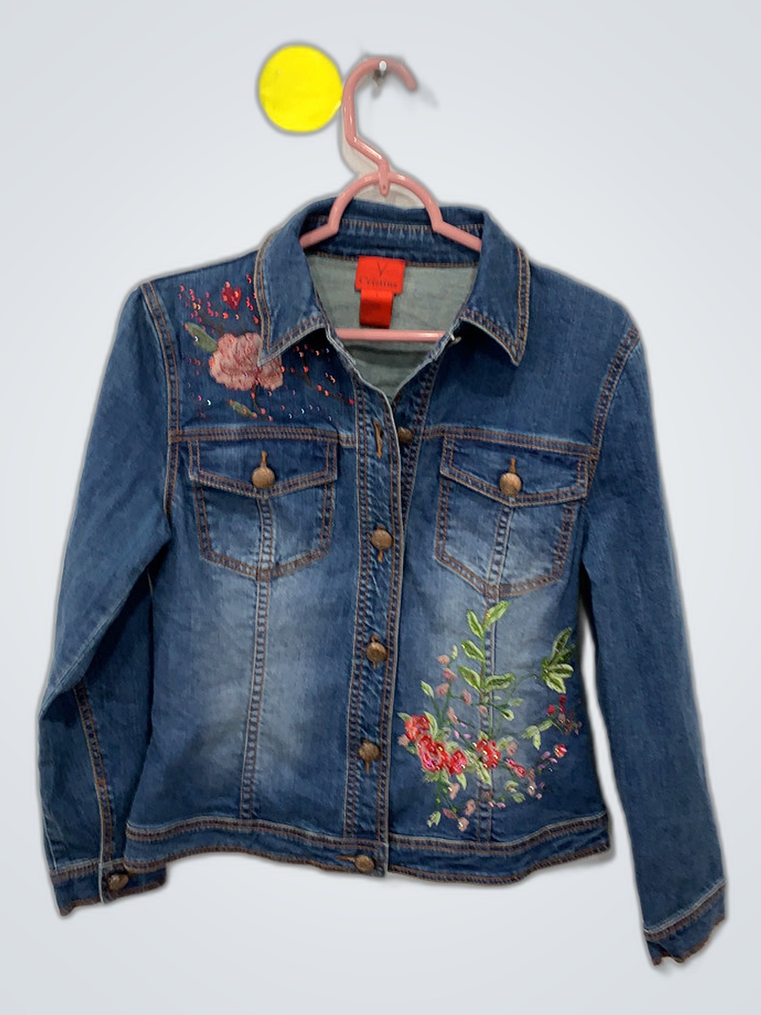Denim Jacket with Floral Embroidery