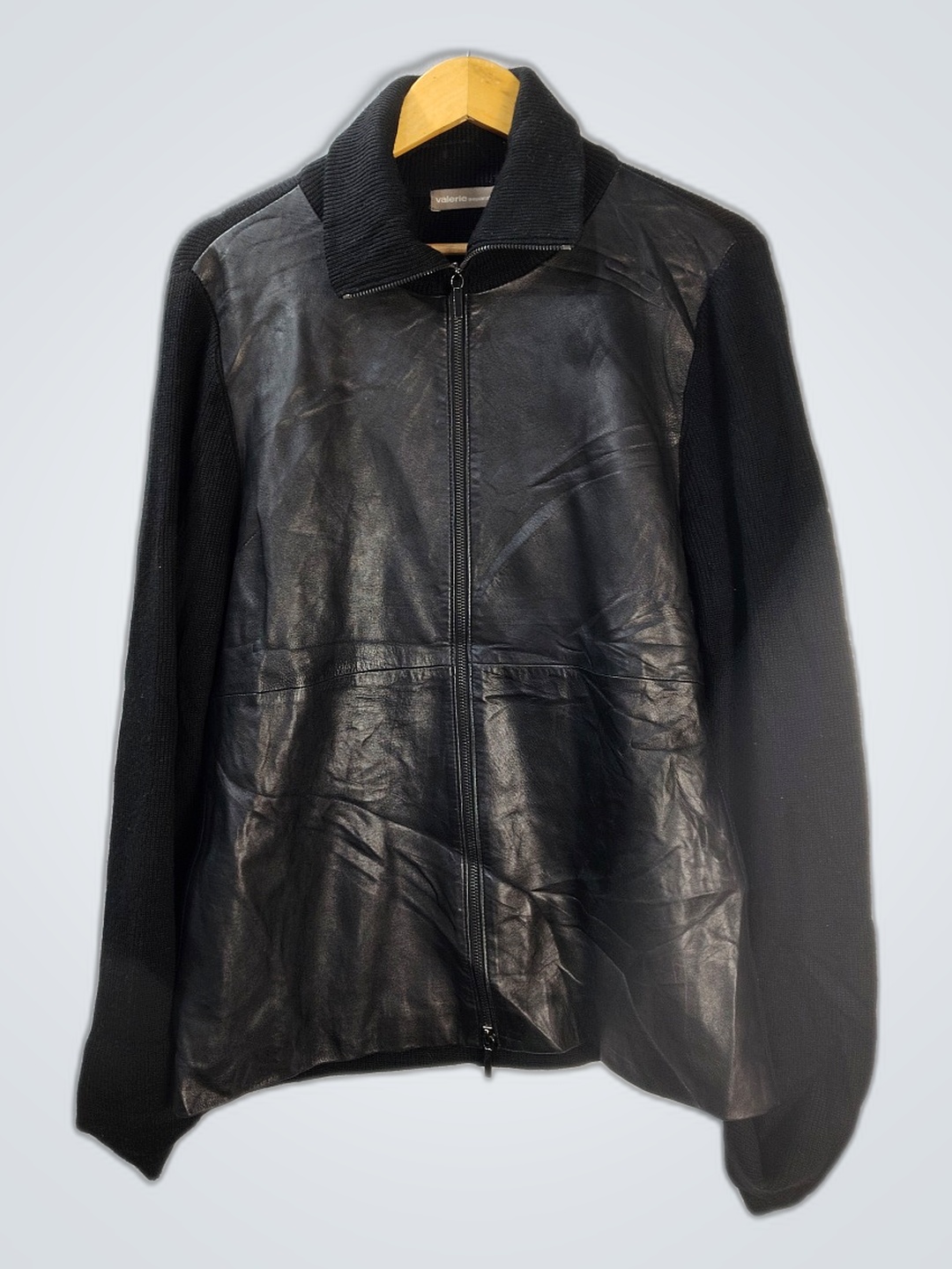 Veste tricot avec manches en cuir noir Valerie Sep..