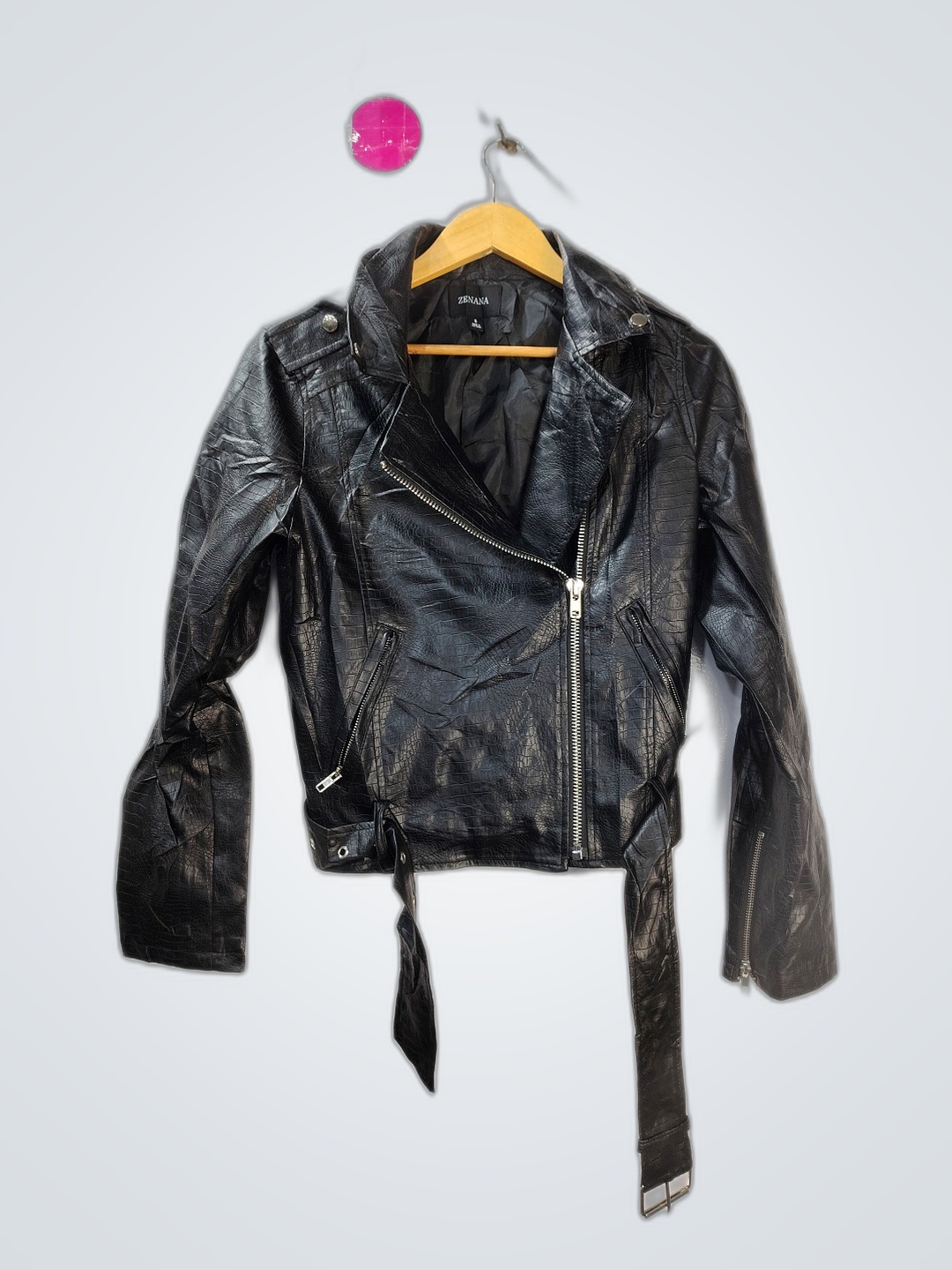 Zenana schwarze Leder-Bikerjacke