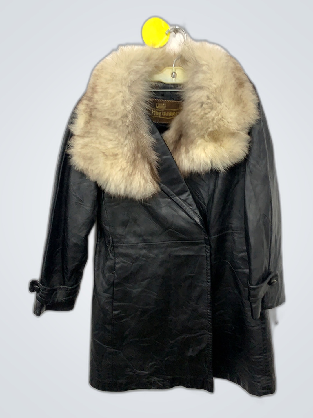 Black Leather Coat with Fur Trim