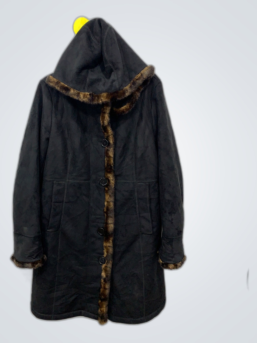 Black Fur-Lined Hooded Coat