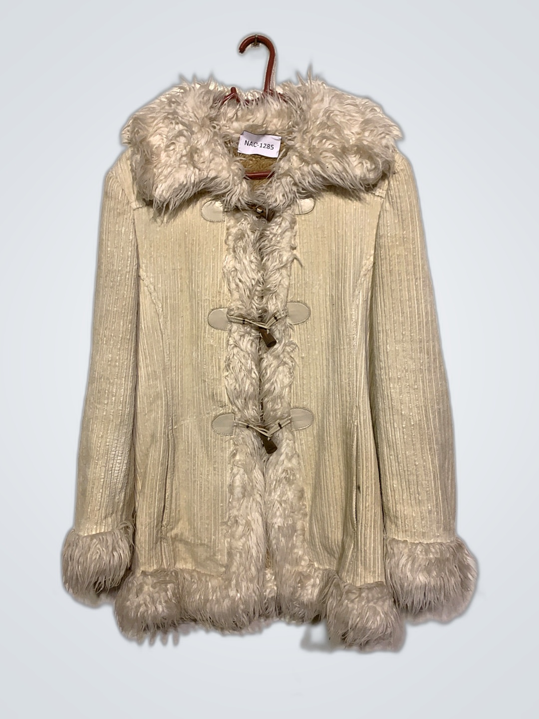 Fur-Trimmed Cream Coat