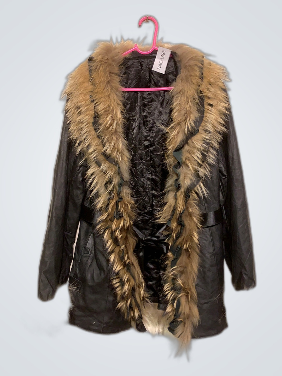 Black Leather Coat with Fur Trim