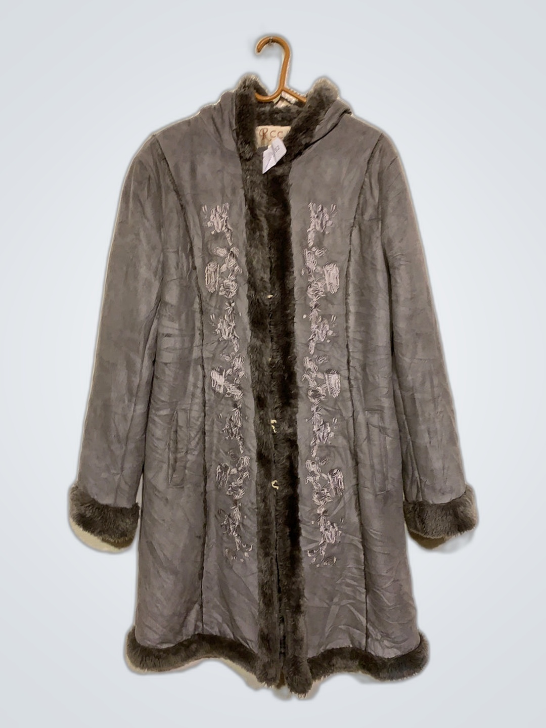 Gray Fur-Trimmed Coat