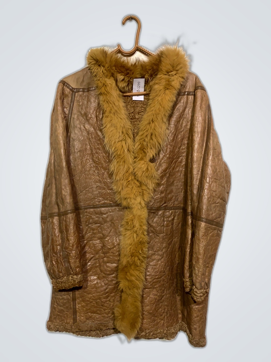 Brown Leather Coat with Fur Trim
