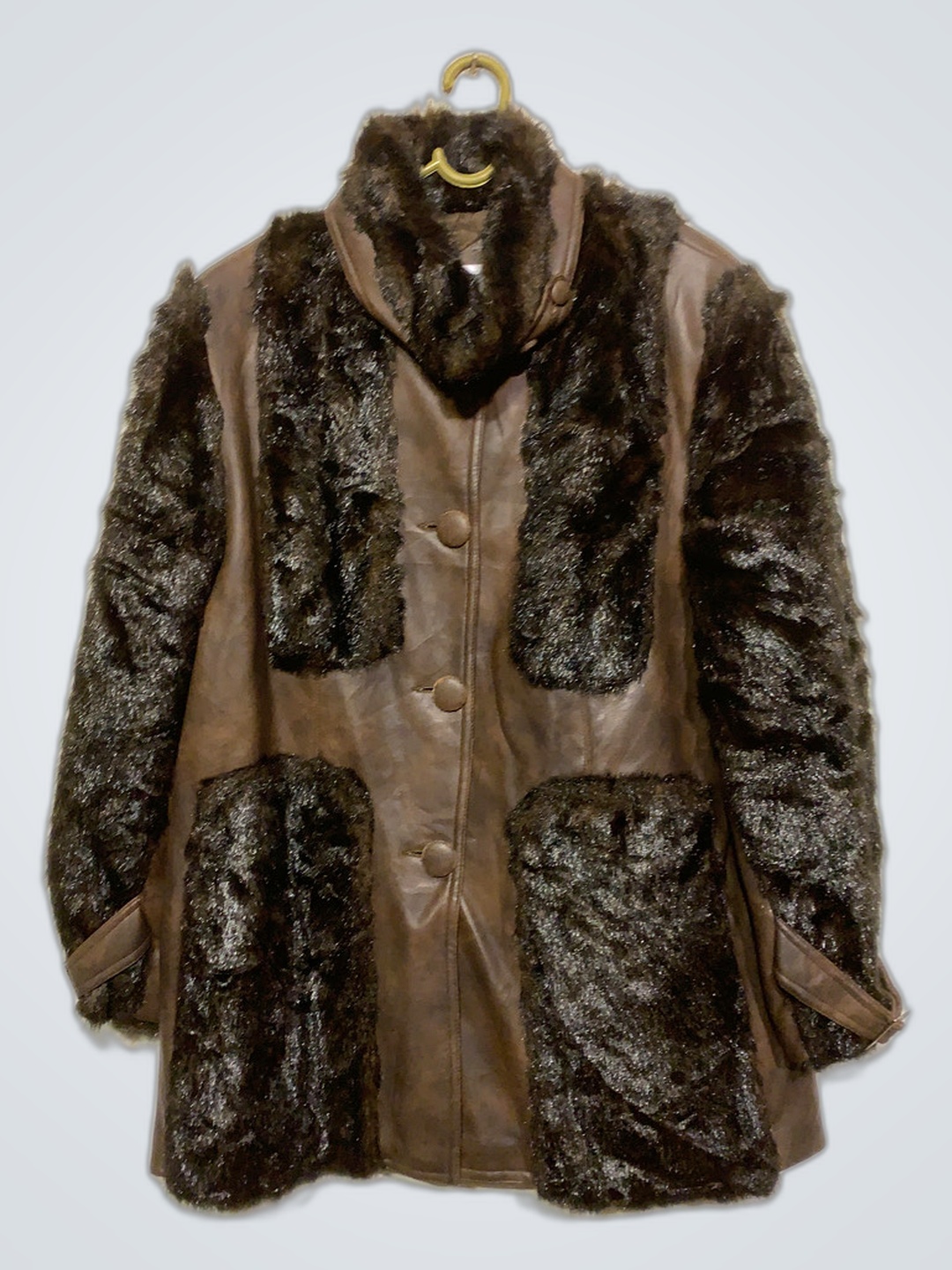 Brown Leather and Fur Coat