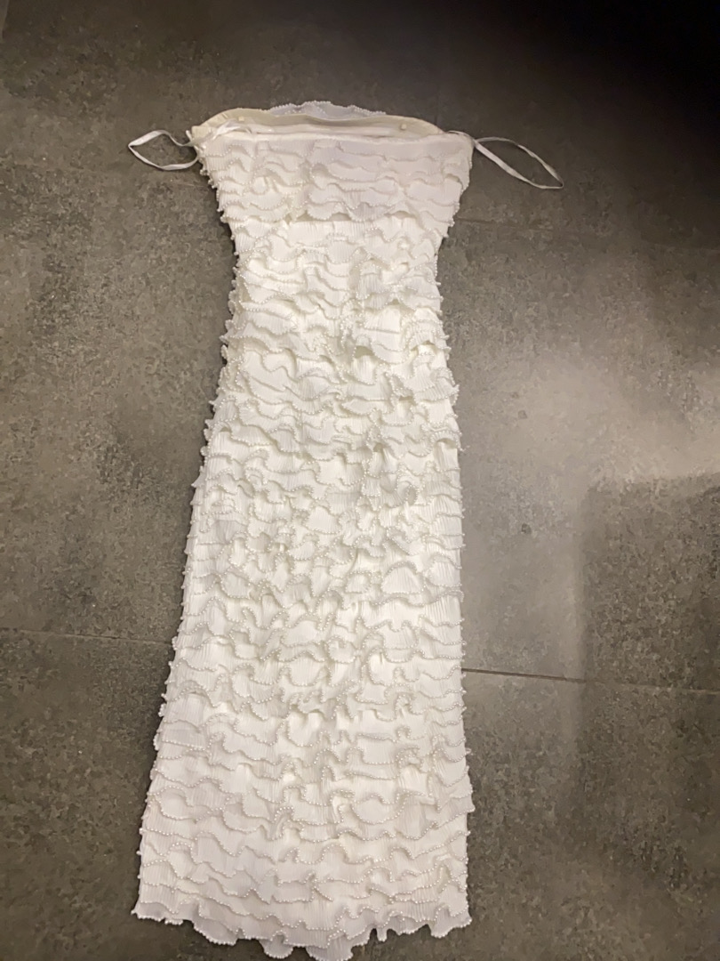 M&S Robe Maxi Blanch Froncée