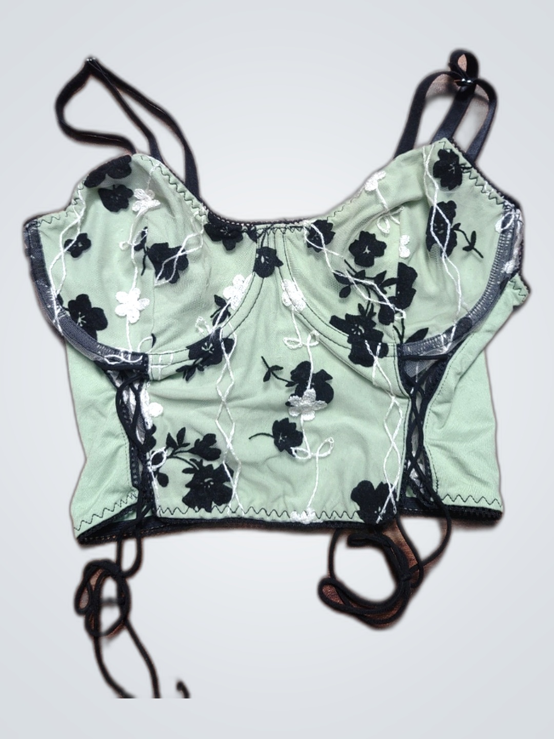 Green Floral Crop Top