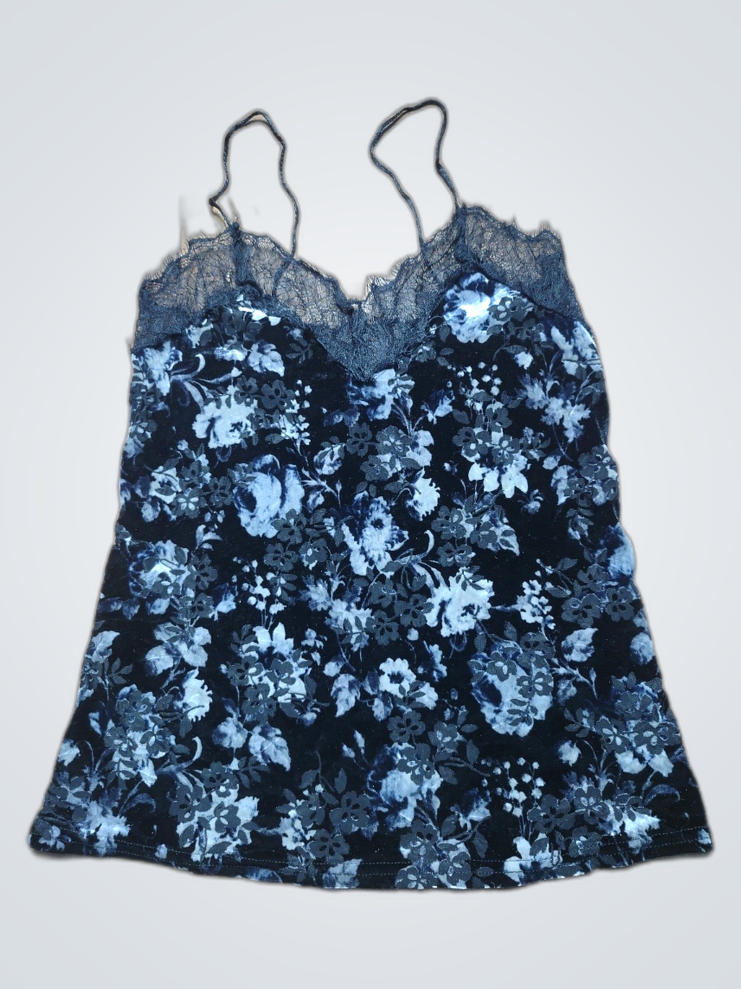 Schwarze Blüten Spitze Trim Spaghetti-Top