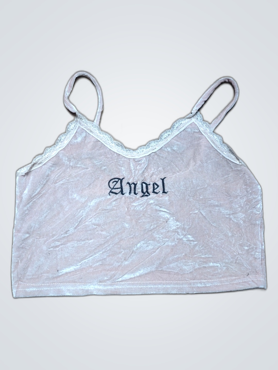 Pink Velvet Cami Top with Lace Trim