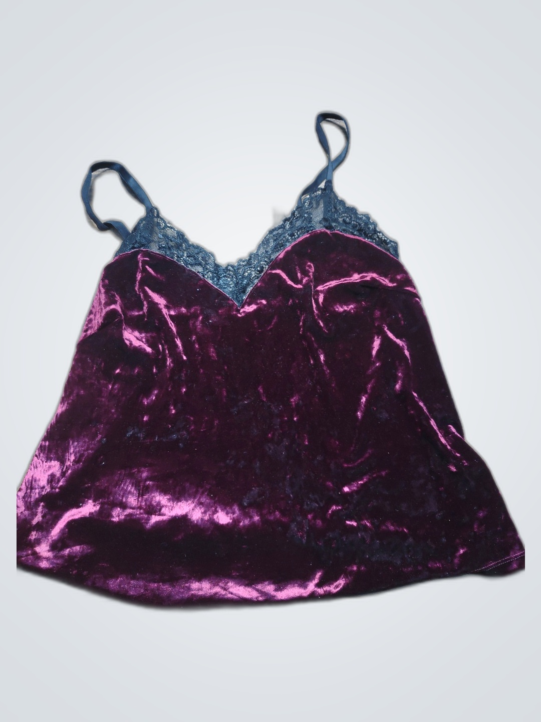 Velvet Cami with Lace Trim