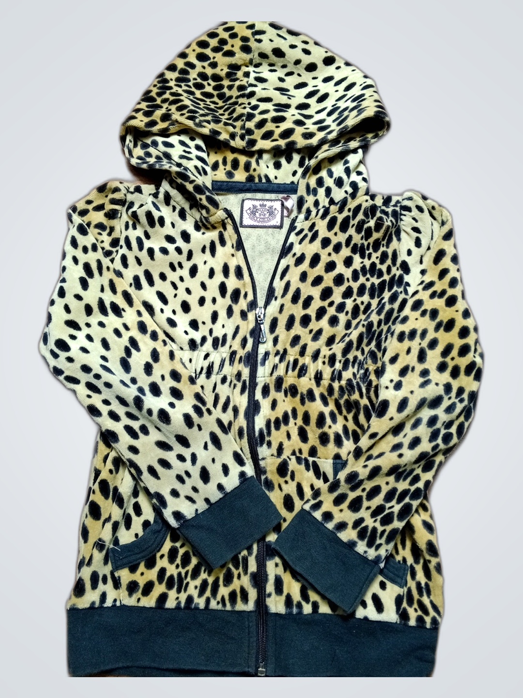 Jaqueta com Capuz em Veludo com Estampa de Leopard..