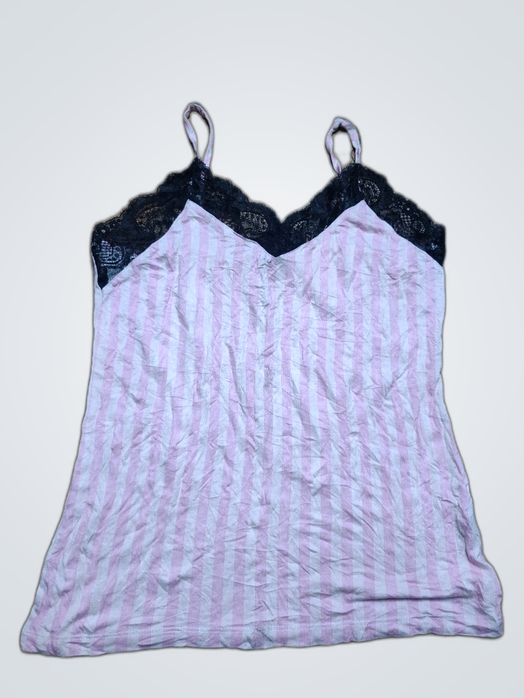 Lara Pink Striped Lace Trim Camisole Top