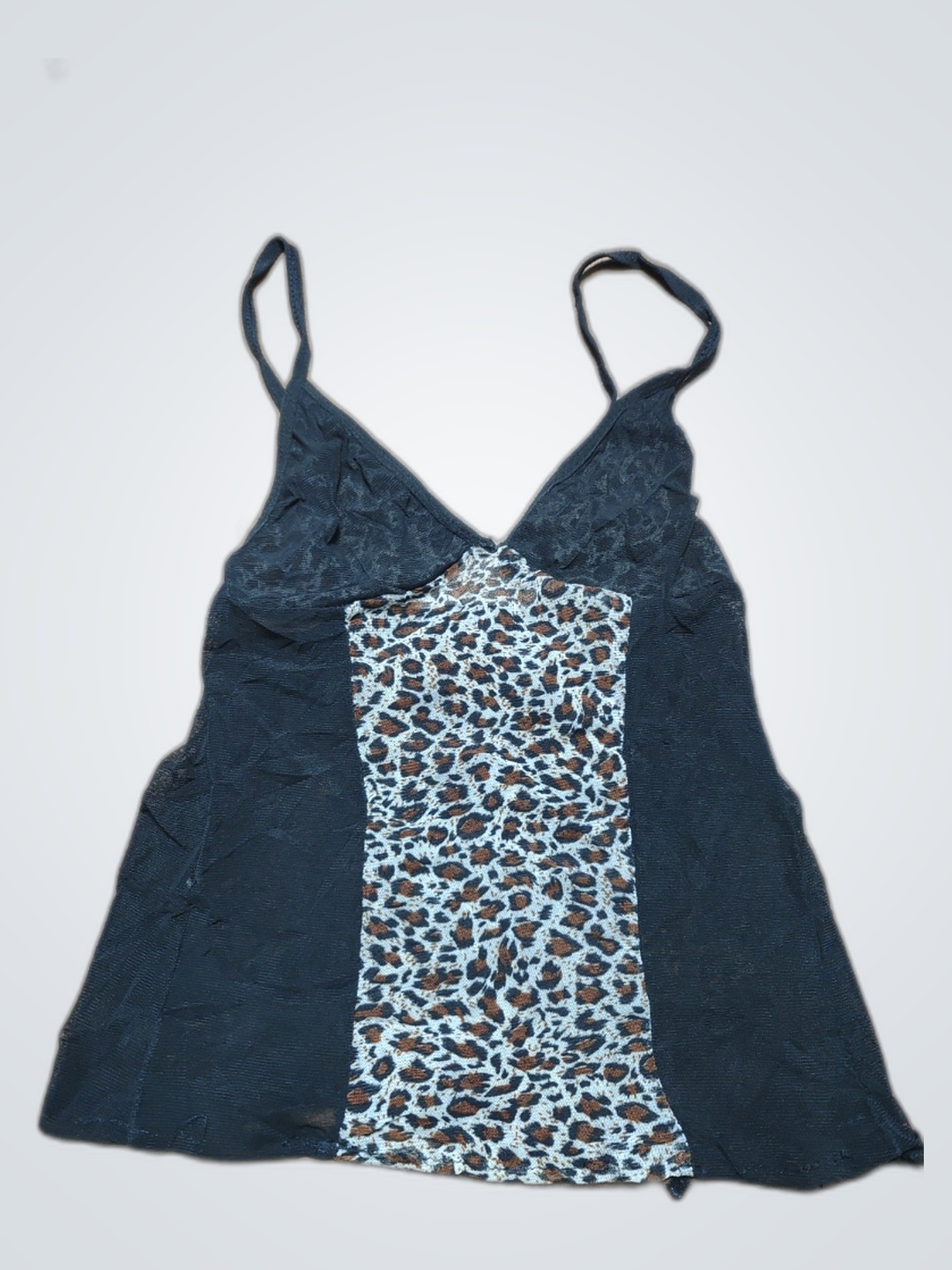 Black Camisole with Leopard Print Panel